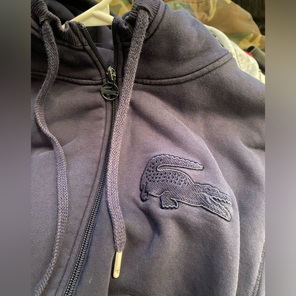 LACOSTE navy blue zip up sweater with embroided logo - Picture 6 of 7